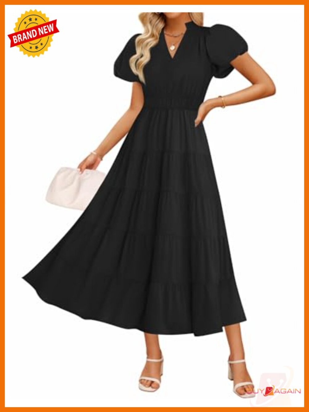 Women's Summer Ruched Ruffle Tiered Maxi Dress Puff Sleeve V Neck Flowy